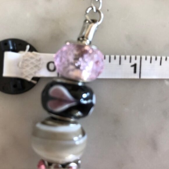 Murano Glass Slider Charm Bracelet Silver Pink Black 11 in long - Picture 14 of 15